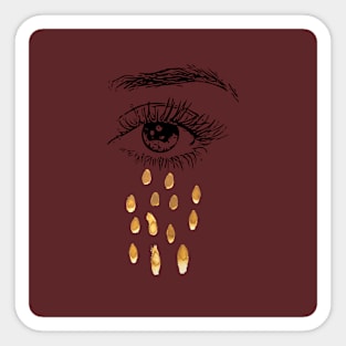 minimalistic crying eye with golden tears Sticker